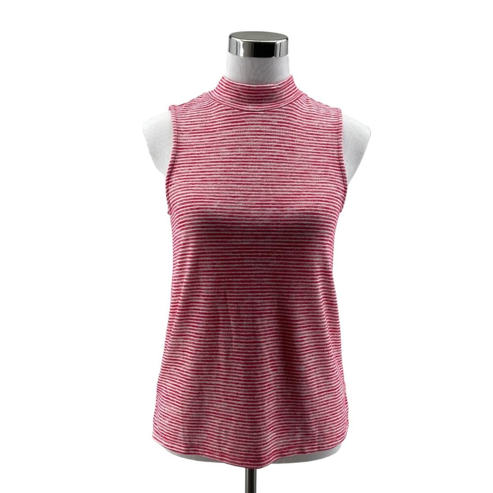 Banana Republic Luxe Spun Tank Top Womens XS Red Striped Knit Mock Neck Pullover
